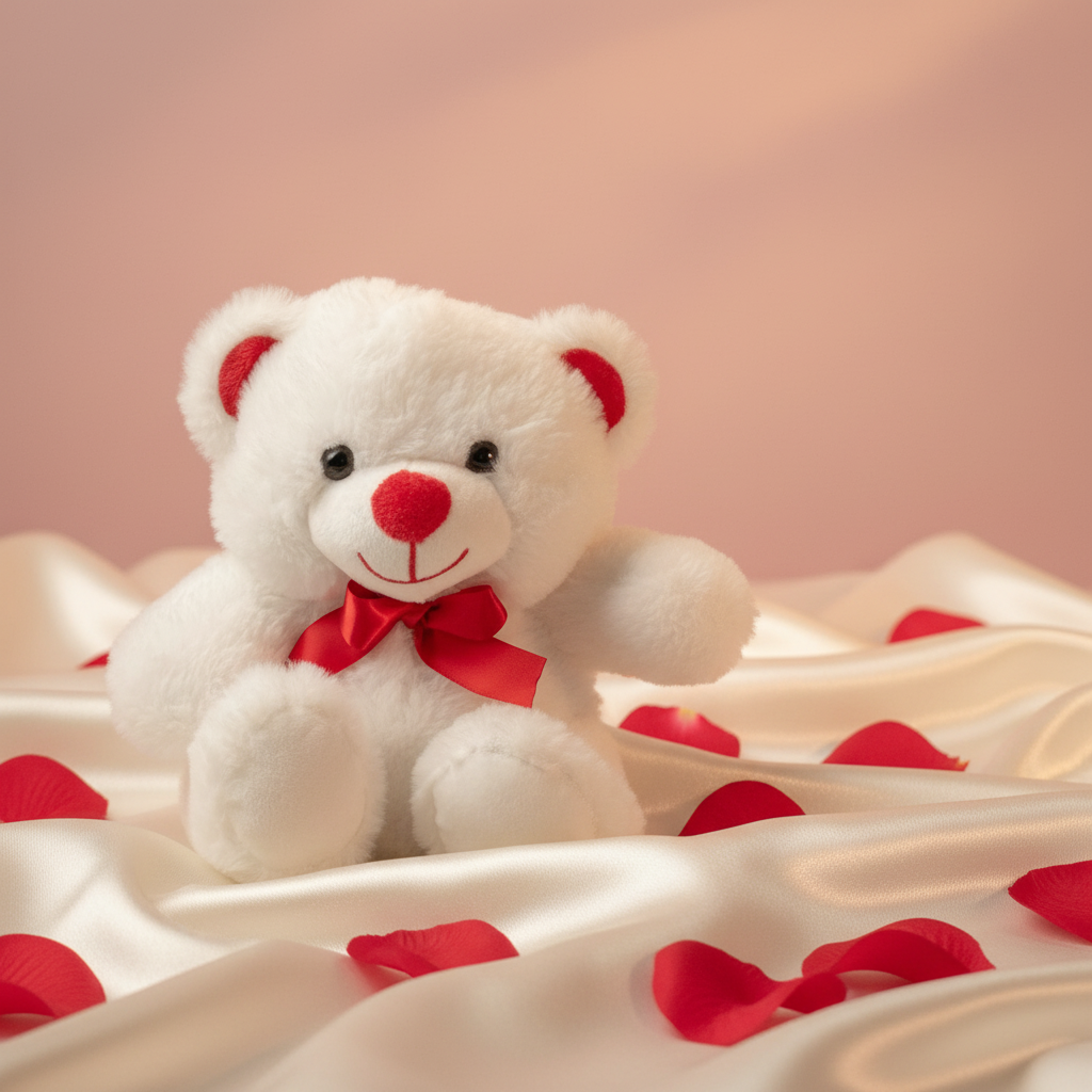 Osito de Peluche Blanco con moño rojo - editorial